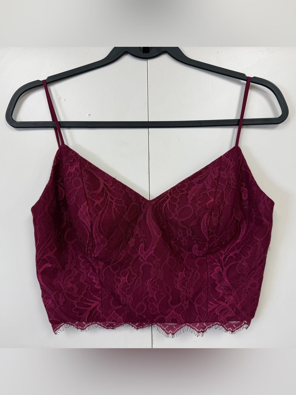 Hayley Paige Occasions Burgundy Lace Bralette Crop Top Scalloped Size 4